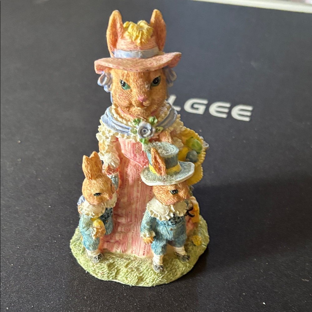 Painted Bunny Family Figurine in Pastel Pink & Blue